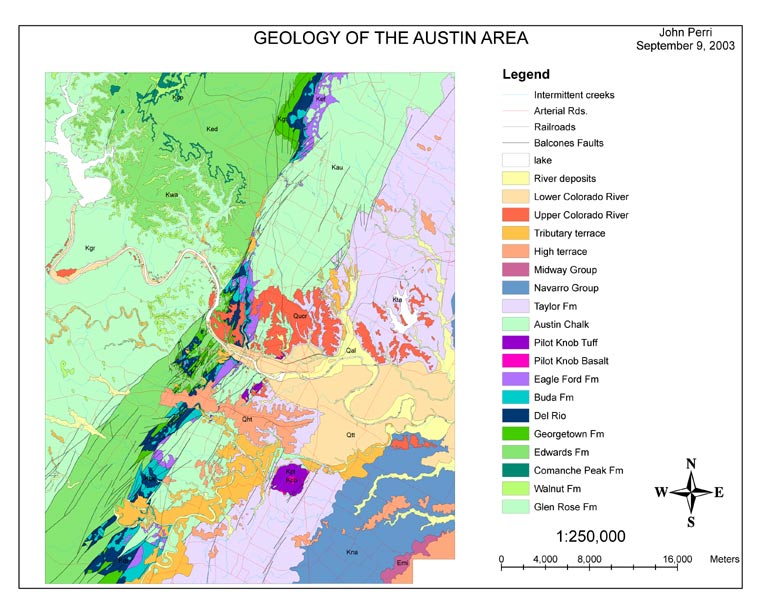 John Perri's layout of the Geology of the Austin Area, large