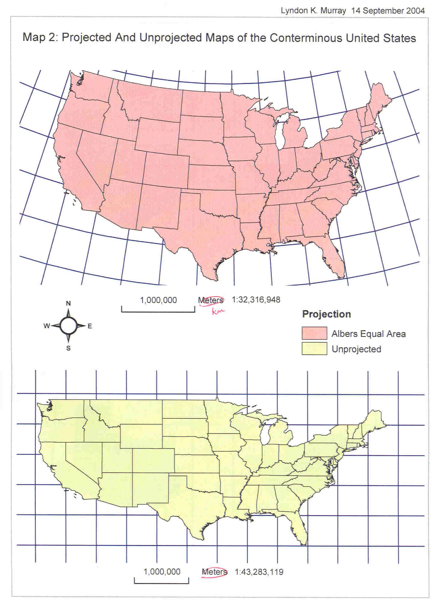 Projected and Unprojected Maps of the US