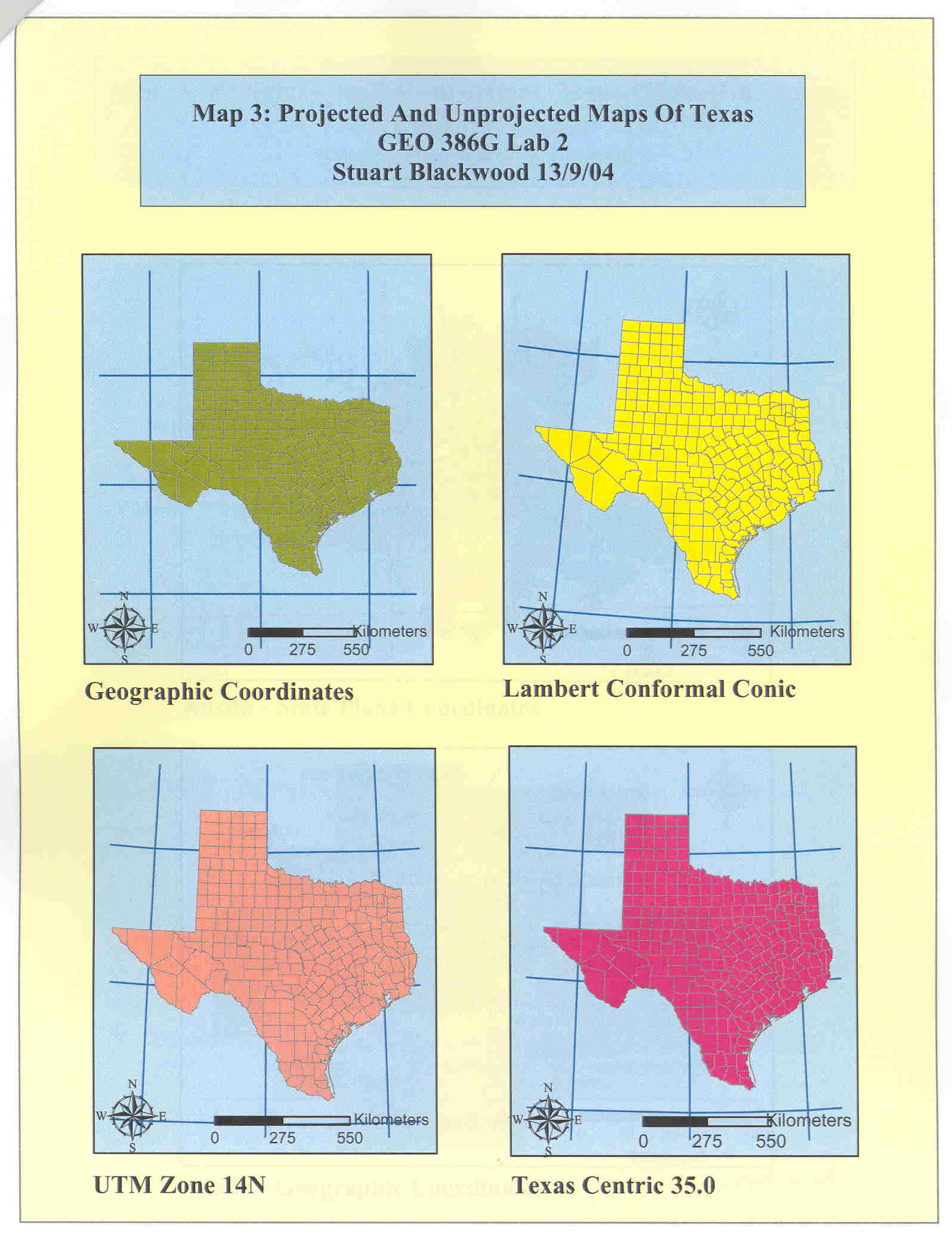 Projected and Unprojected Maps of Texas