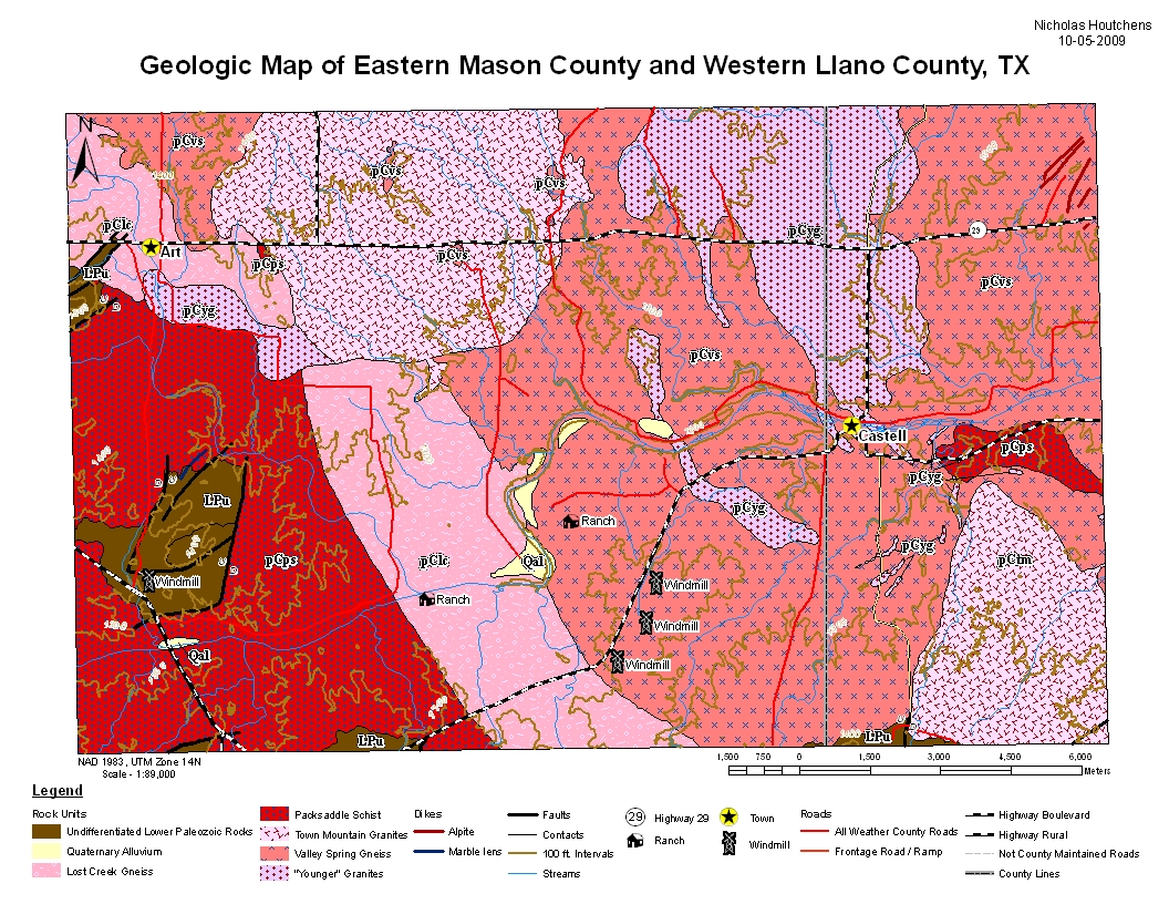 Geologic Map of the Llano Uplift in the vicinity of Art, TX