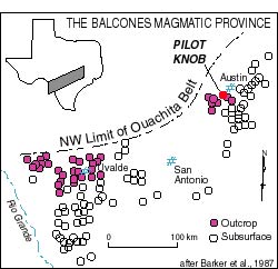 Balcones Magmatic Province Map, after Barker et al., 1987